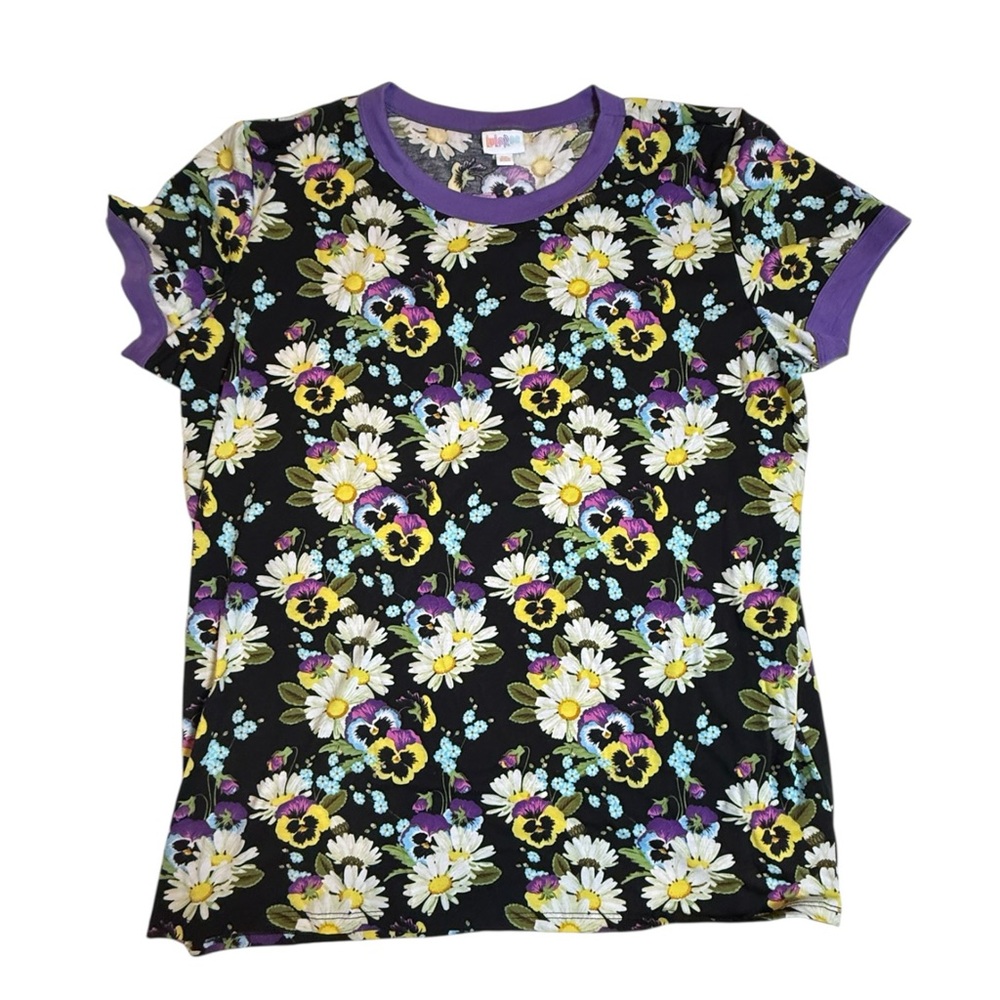 LuLaRoe Liv Floral Short Sleeve Tee - Black and Purple